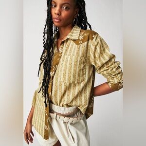 Free People Chemisier My Rose Western Pearl Snap Button Shirt Women’s Size Small